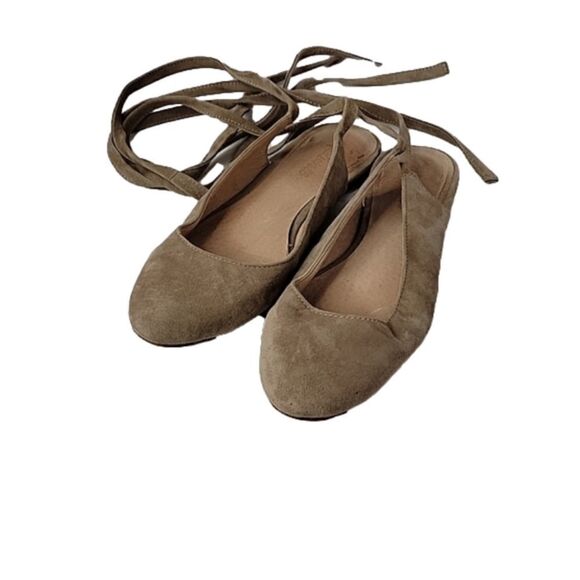 𝅺madewell Tan Suede April Ankle Wrap Flat Sz 8 - Picture 1 of 12